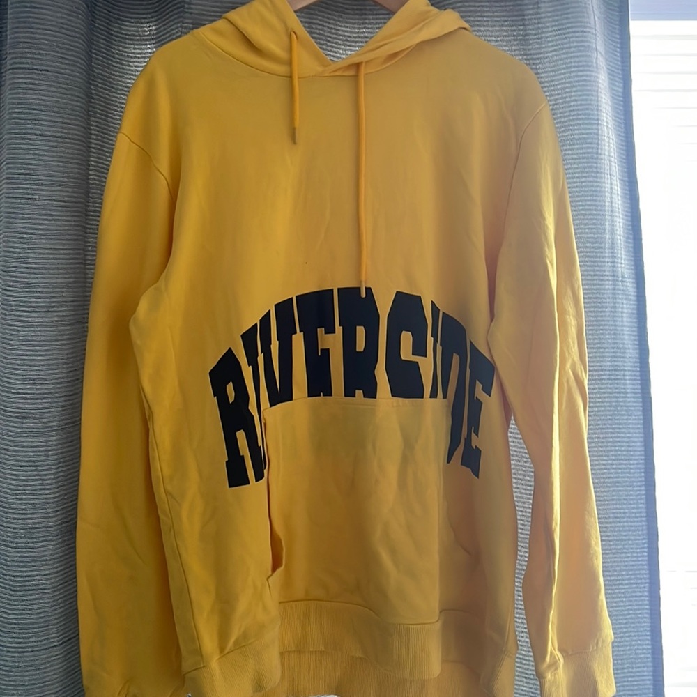 Yellow hoodie with black letters